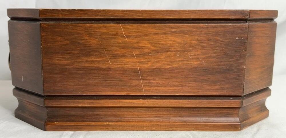Solid Wood Decorative Storage Box w/ Lion Head Side Handles – Unique Shape 12"